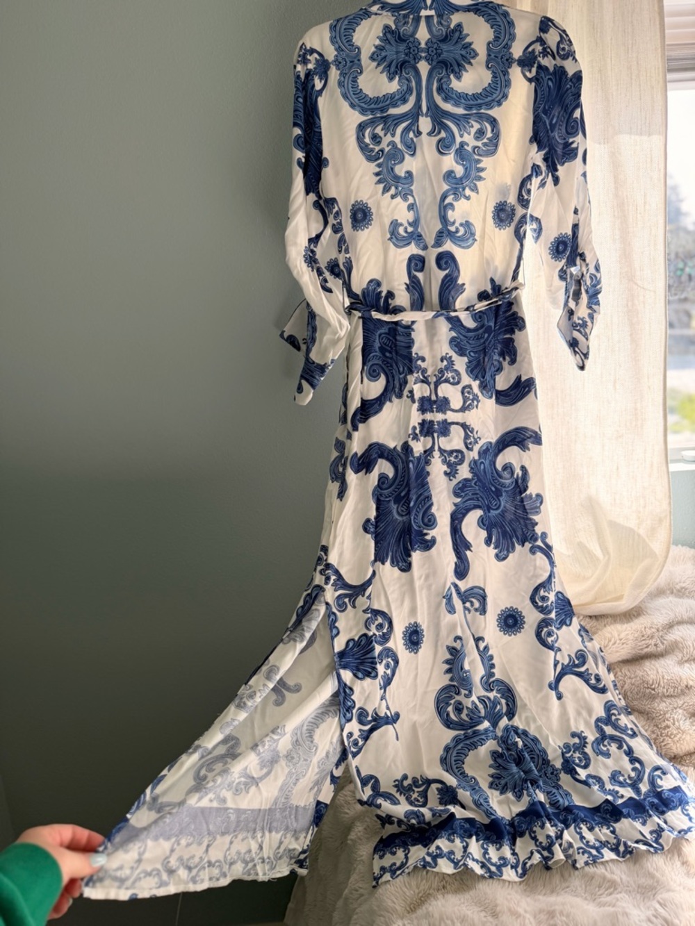 1. State Blue and White Printed Maxi Shirt Dress - Picture 5 of 7